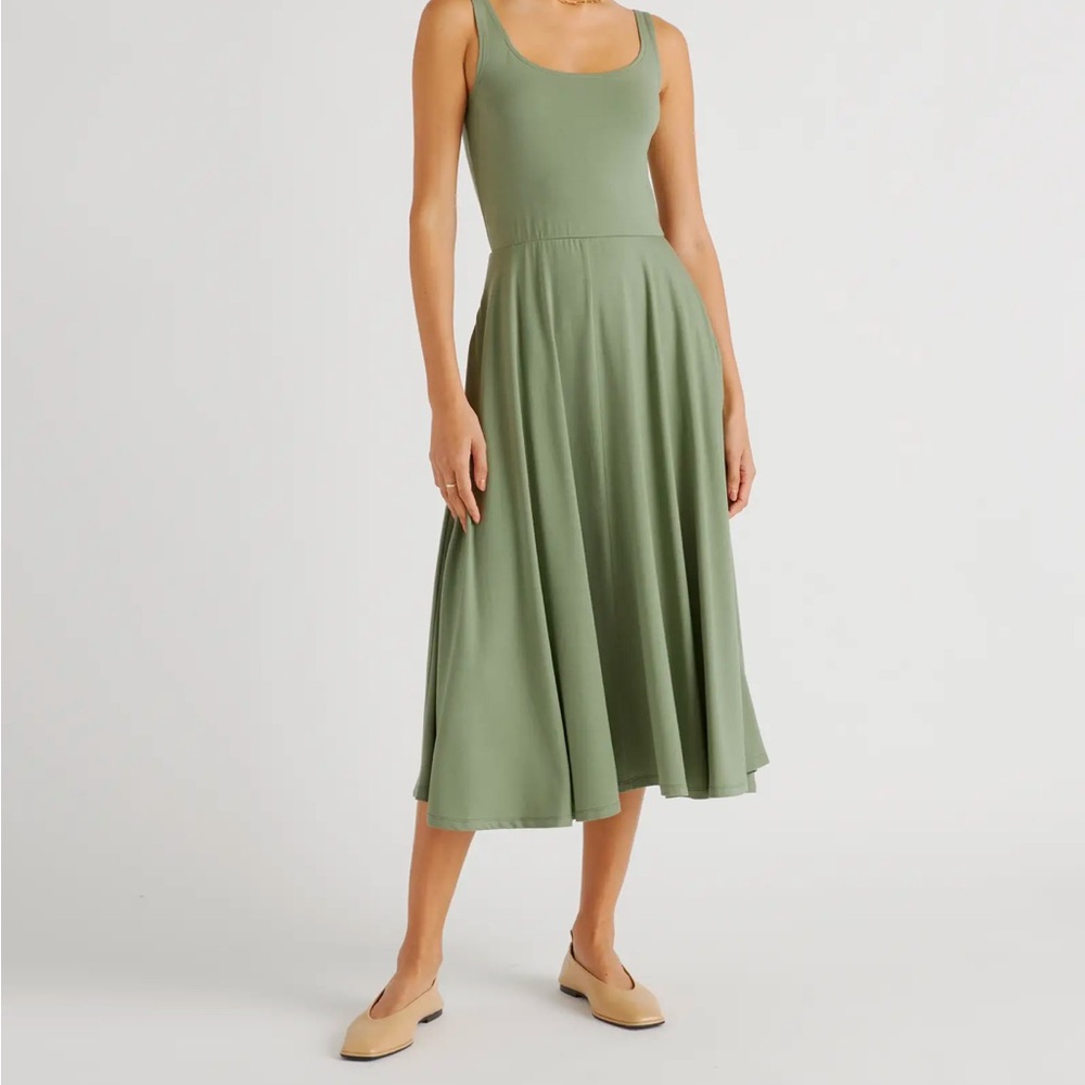 Quince Tencel Jersey Fit and Flare dress sage green size small